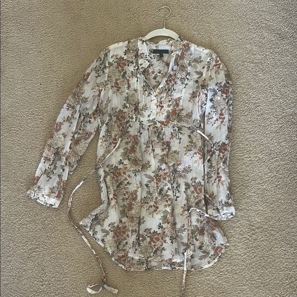 Cecico Cream Tie Front Blouse with Mandarin Collar